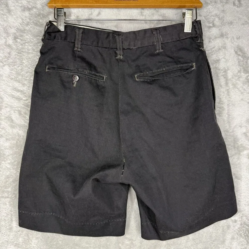 Vtg 70s Permanent Press Shorts Mens 30 (28) Chino 2 Toned Black Ykk Zip READ